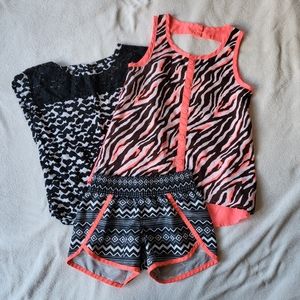 Jordache Faded Glory tank top shorts girls black hot pink size 6X